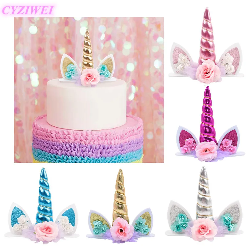 

1pc Cute Unicorn Horn Cake Topper Cake Decoration Unicorn Party Wedding Ornament Kids Birthday Baby Shower Decor Supplies