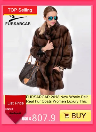 FURSARCAR новая зимняя темно-серая шуба из настоящей норки для женщин, шуба с воротником-стойкой, Женская Роскошная Шуба из норки