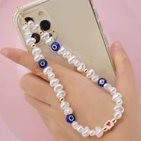 unique white irregular imitation pearl blue devils eye dice mobile phone decorations womens mobile phone lanyard chain jewelry