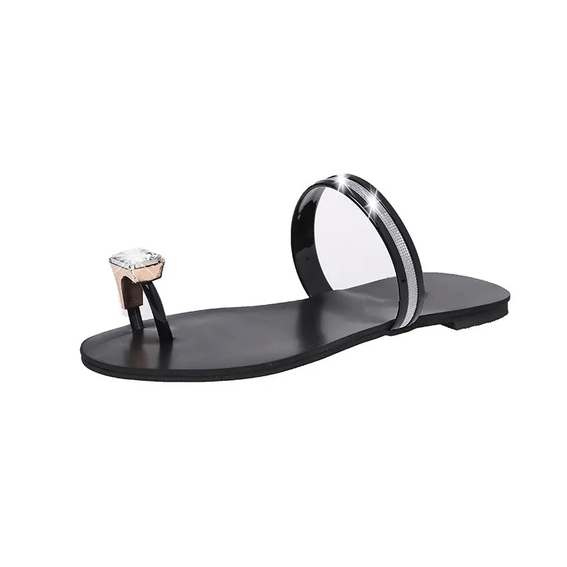 Сандалии женские на плоской подошве шлепанцы с кристаллами модная летняя обувь