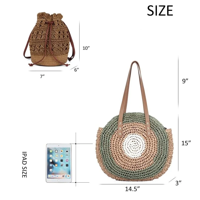Пляжный комплект для женщин, соломенный рюкзак для девочек, летняя сумочка из соломы, сумка через плечо из ротанга от AliExpress WW