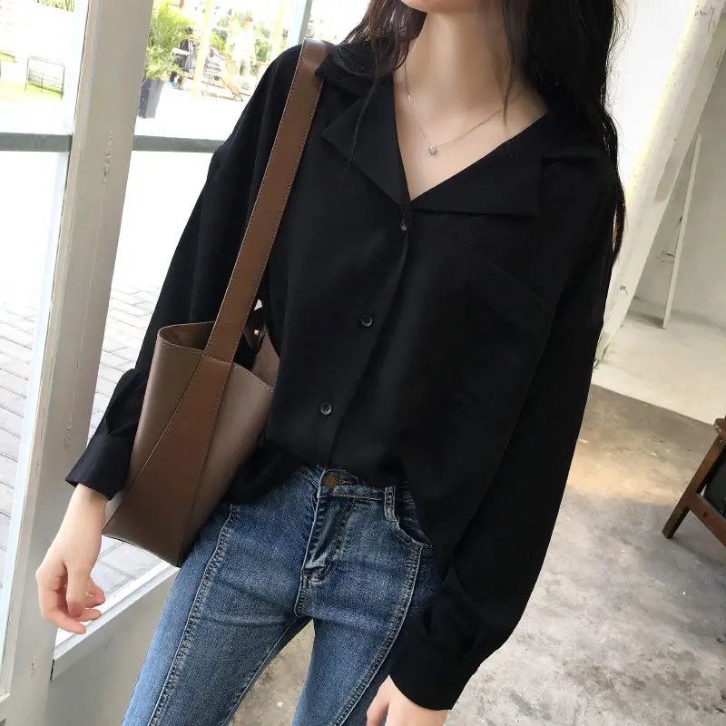 

Blouse Women Chiffon Long Sleeve 2020 Spring and Autumn Women's Loose V-neck Blusas Ropa De Mujer