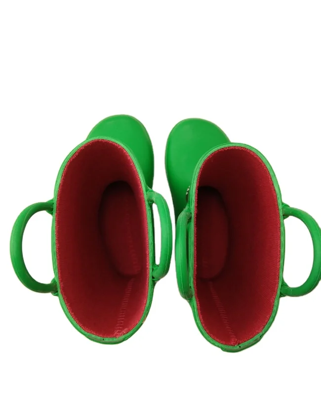 

Water proof lightweight decorative dinosaur patch stitched green customized childrens rubber rain boots