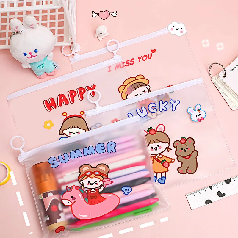 

Mohamm File Bag Transparent Students with Cute Cartoon Zipper Bag Large-Capacity Simple Plastic 17.5cm*210cm