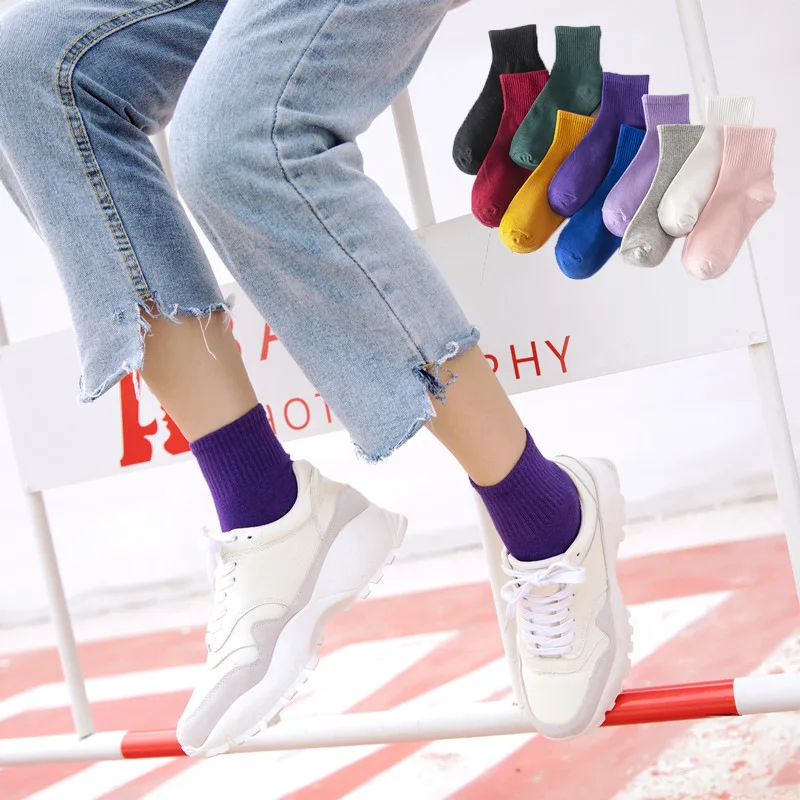 Носки женские хлопковые в японском стиле Харадзюку однотонные сапфировые