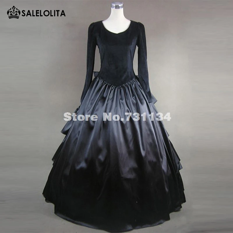 Женские черные платья в викторианском стиле с длинным рукавом | Женская одежда