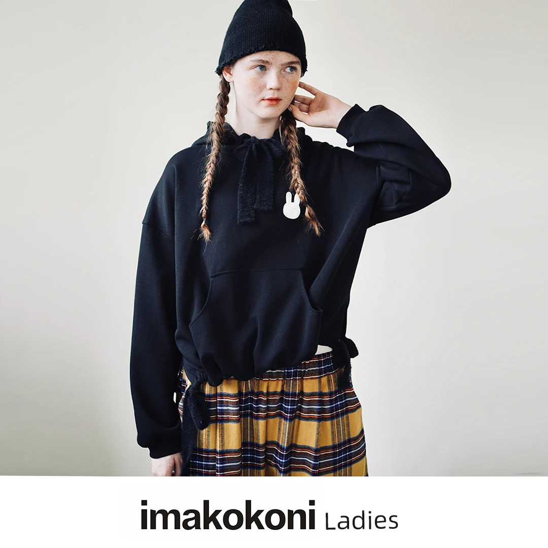 imakokoni double-sided cotton black rabbit sweater women's pure cotton brushed plaid carrot pants autumn 213434