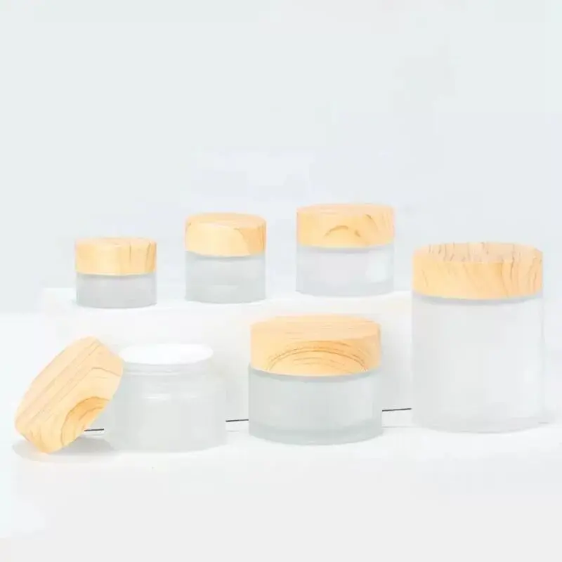 1pc 5/10/15/20/30/50/100g Rosted Glass Cream Jars with Wood Lid Makeup Skin Care Lotion Pot Cosmetic Container Packaging Bottles | Дом и сад