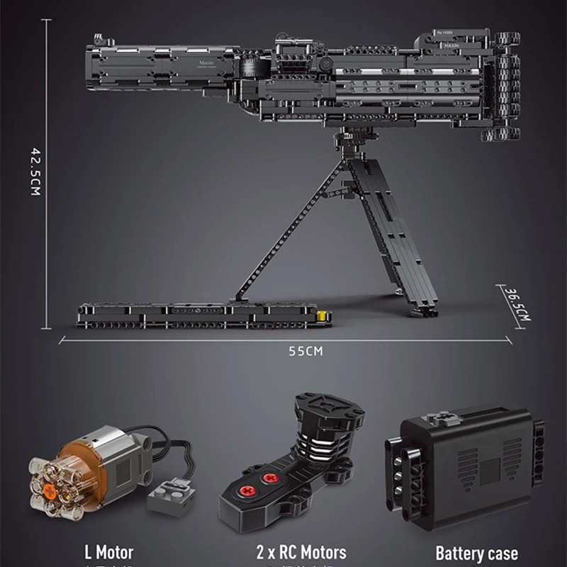 

New 1399pcs Technical Electric Maxim Heavy Machine Gun Model Building Blocks Bricks PUBG Military SWAT Weapon Toys for Kids