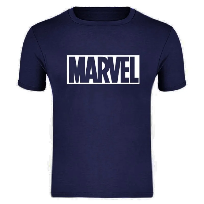 Новые модные футболки для пары с короткими рукавами Marvel, Мужская футболка с принтом супергероя, футболка с круглым вырезом, комикс, футболка с надпись Marvel, топы, Мужская одежда, футболки - Цвет: Navy blue