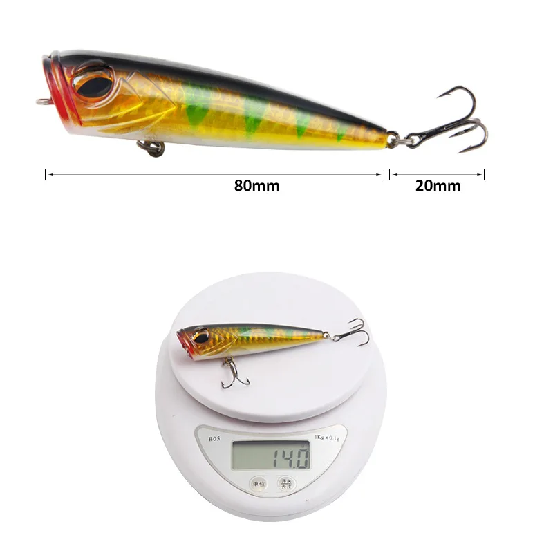 

Fishing Lure 8cm 14g 5 Color Floating Popper 3D Eyes Lifelike Skin Artificial Bait Hard Plastic Big Mouse Fishing Accessories