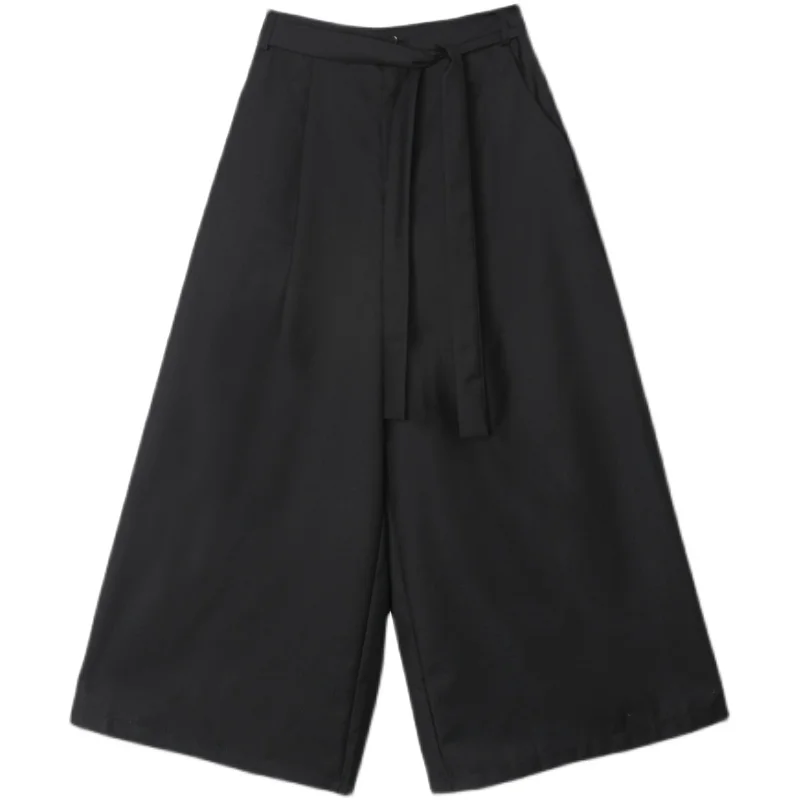 

New Men Japanese Loose Casual Wide Leg Straight Kimono Pants Ankle-length Black Trousers for Male