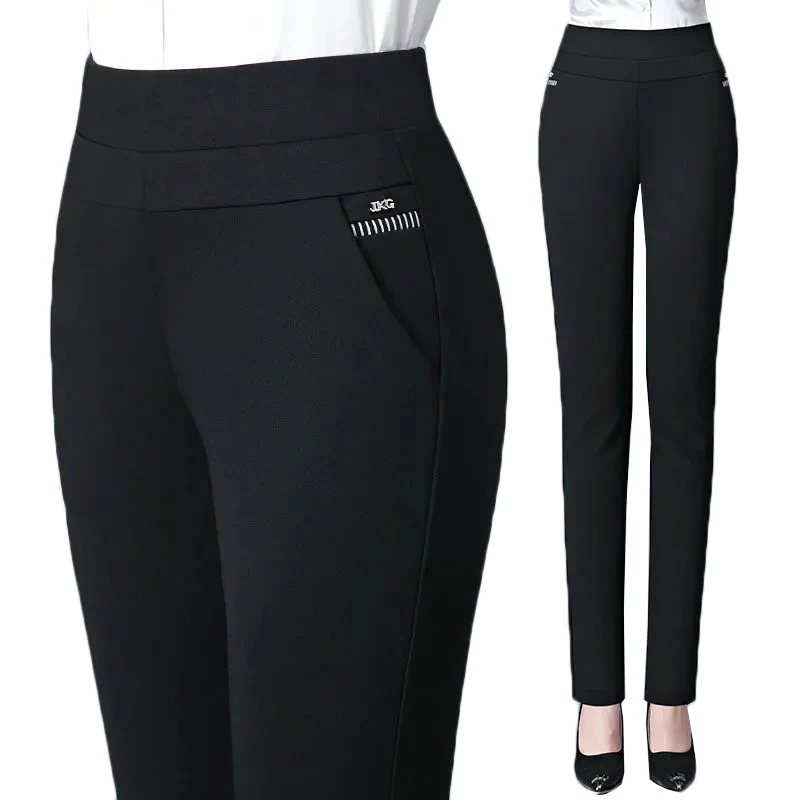 

5XL 6XL Middle-aged Women Pants Solid High Waist Casual 2022 Atumn Spring Women Trousers Elastic Pant Loose Straight Long Pants