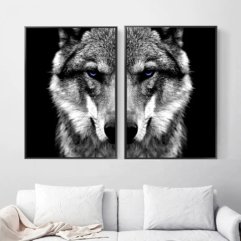 

Wall Art Picture Wolf Head Animal Poster Nordic Style Black White Canvas Print Painting Home Room Decoration Scandinavian Modern