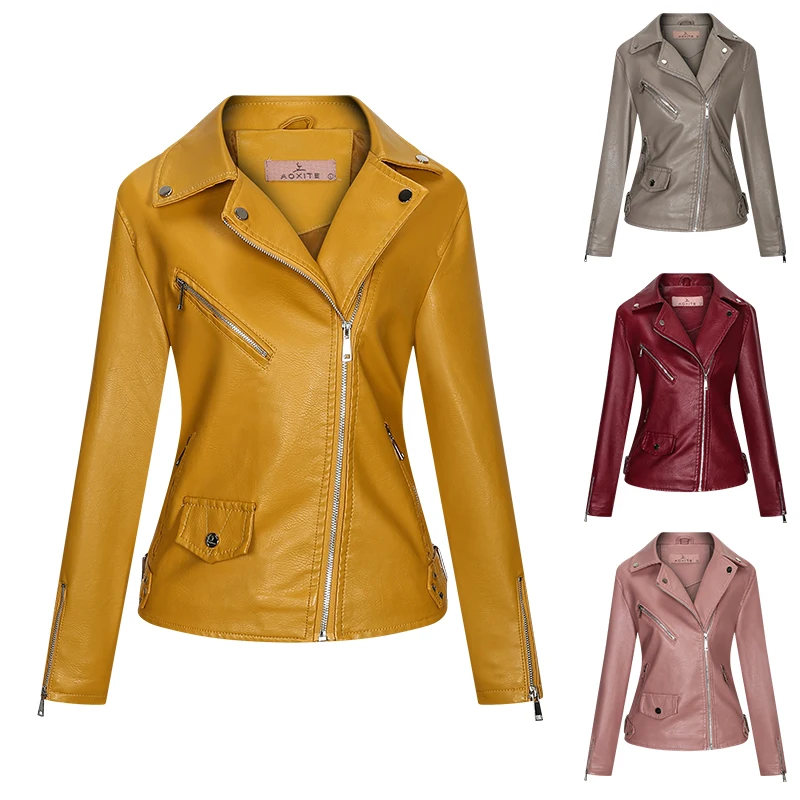 

autumn New girl Leather Jacket Long Women's Leather Coat slim Fashion punk Female Motorcycle Clothing faux leather Blazer spring