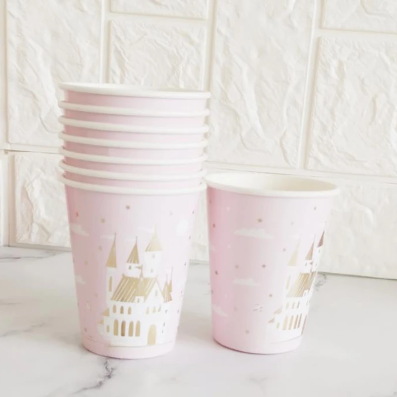 

Golden Crown Disposable Cutlery Set Pink Bronzing Paper Cup Dessert Plate Napkin Girl Birthday Holiday Party Decoration Supplies