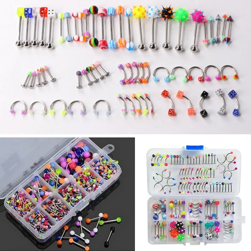 

60Pcs Wholesale Lots Mixed Lip Piercing Body Jewelry Barbell Rings Tongue Ring 12 patterns