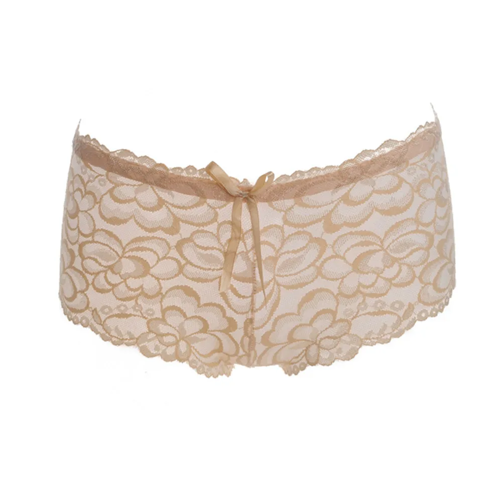 Женские кружевные трусики с открытой промежностью сетчатые вышивкой короткое