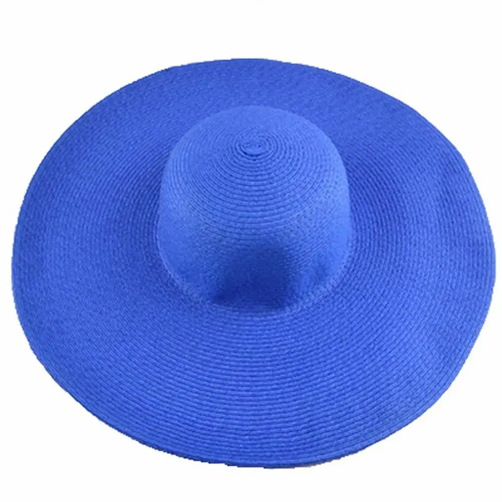 

40%HOT Hawaiian Summer Beach Floppy Hat Solid Color Women Wide Brim Straw Sun Cap