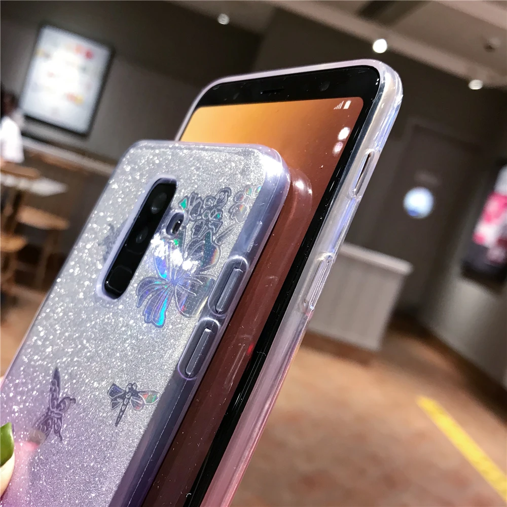 Чехол из ТПУ с градиентным цветком и блестками для samsung Galaxy A6 A7 A8 Plus J4 J6 2018 Note 10