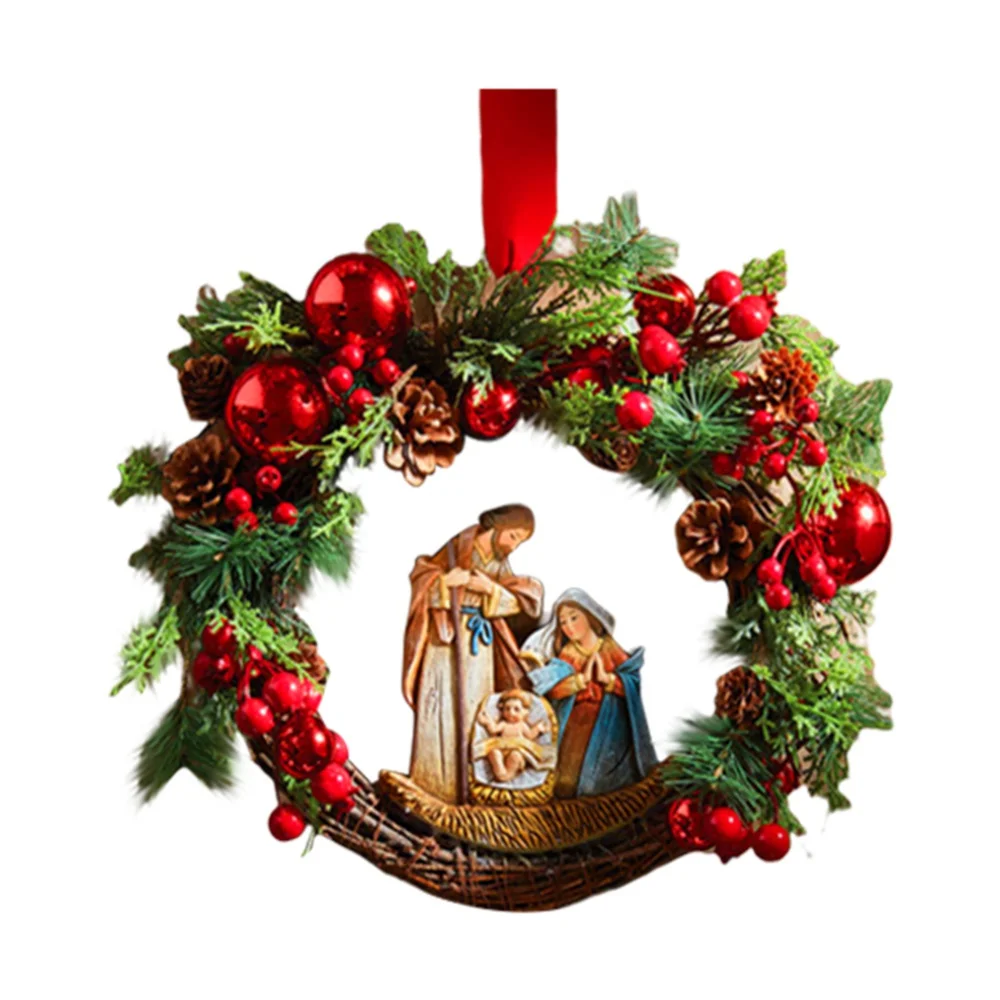 

Christmas Front Door Wreath Hanging Ornament With Bow-knot Sacred Christmas Home Decoration Artificial Thanksgiving Garlands