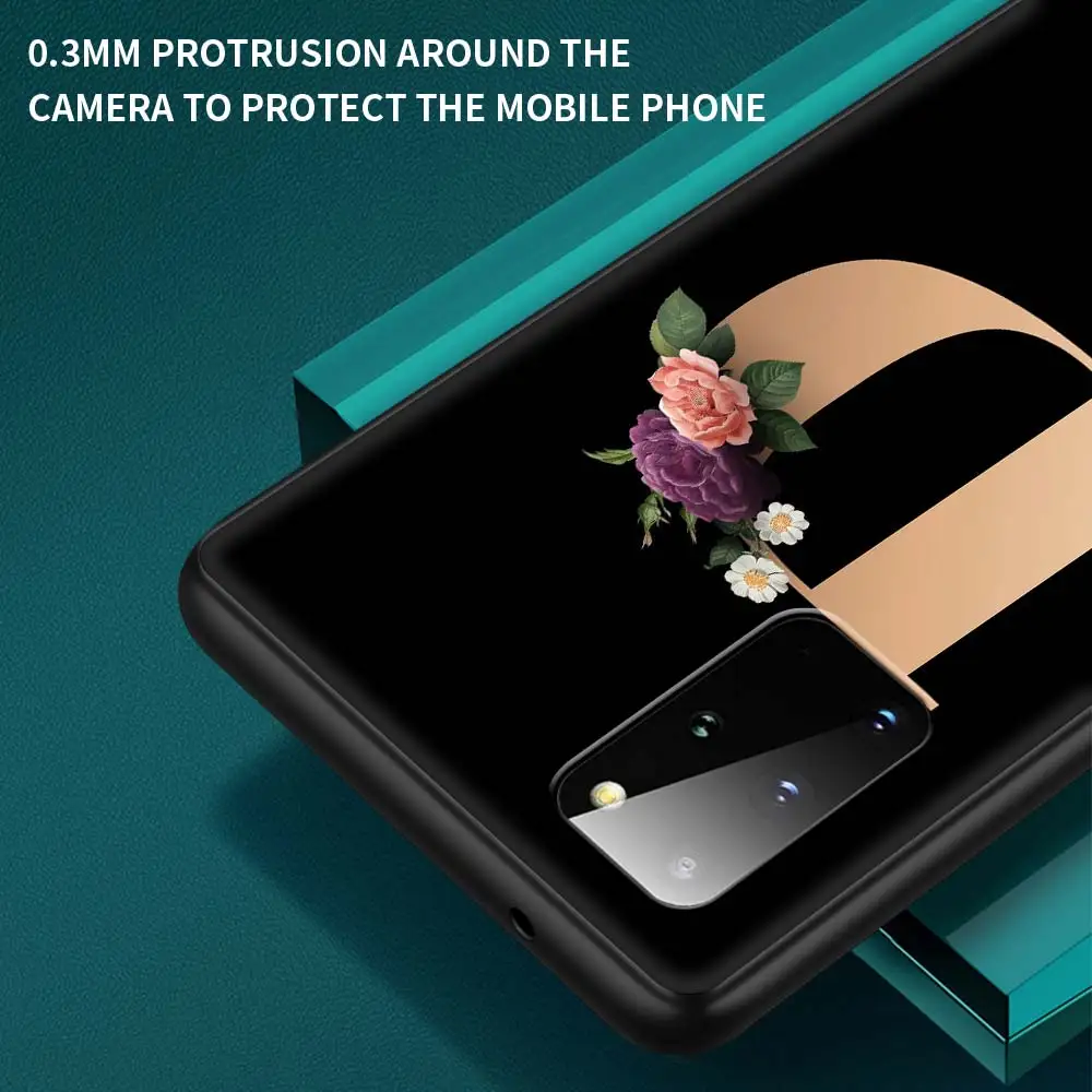 

Letter Alphabet Flowers Case For Samsung Galaxy S21 S20 FE S10 S9 Plus Note 20 Ultra 9 8 10 Lite Capa Black Shell Phone Cover