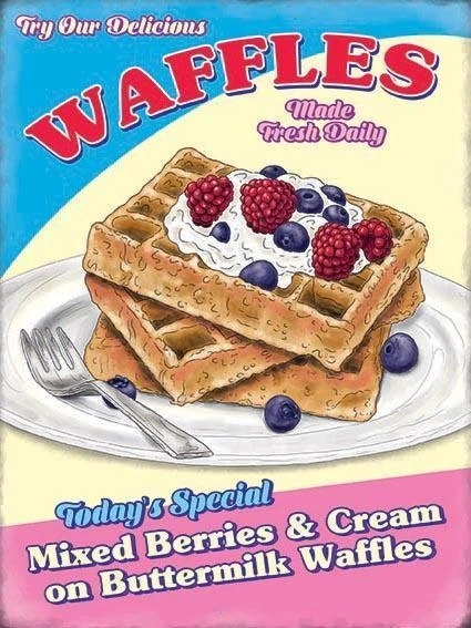 

Waffles Made Fresh Daily Vintage Metal Sign Plaque Kitchen Bar Coffee Shop Decor