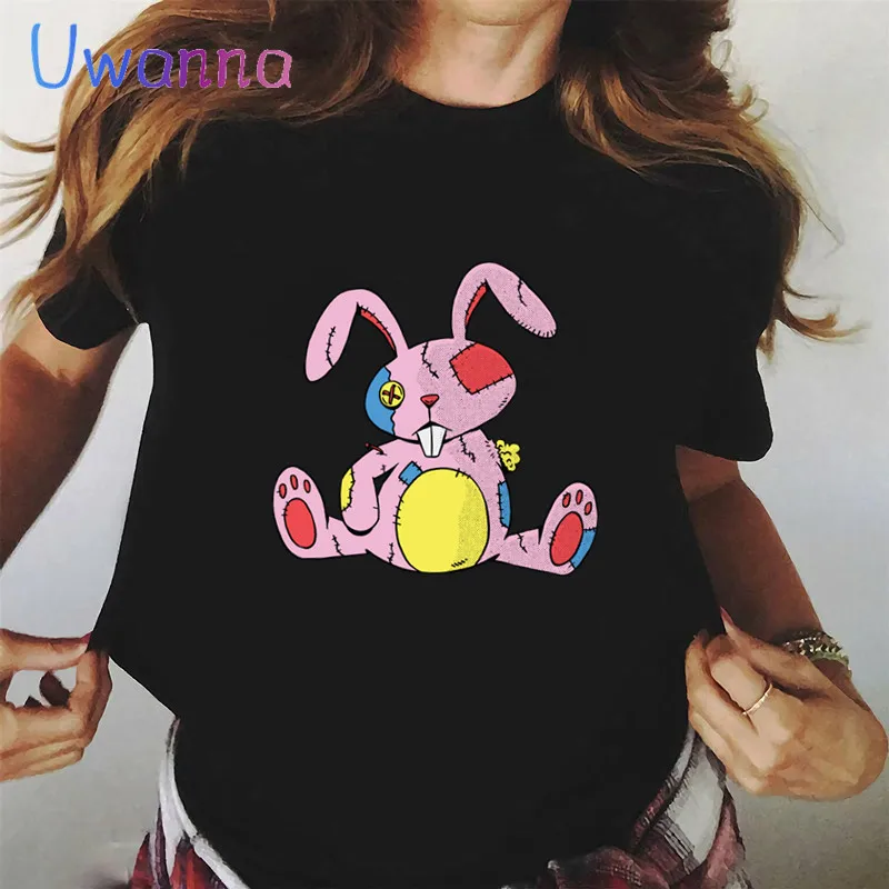 

Рубашка в стиле Харадзюку для женщин, футболки с принтом старого мягкого кролика в эстетическом стиле, женские топы, кавайная одежда, Прямая...