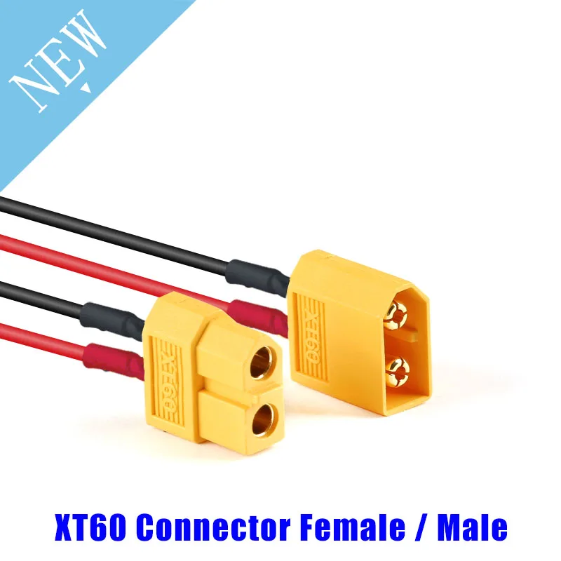 Разъем XT60, гнездовой/Штекерный разъем с корпусом, 10 см, силиконовый провод 14AWG, Штекерный разъем типа банан для аккумулятора