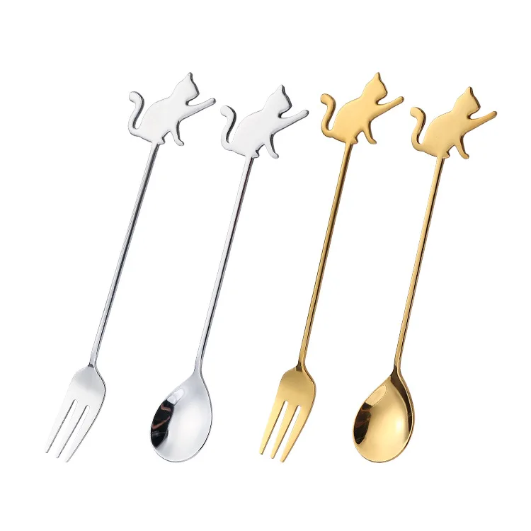 

Steel Tableware Japanese Cat Fish Hanging Cup Dessert Coffee Stir Smash Spoon