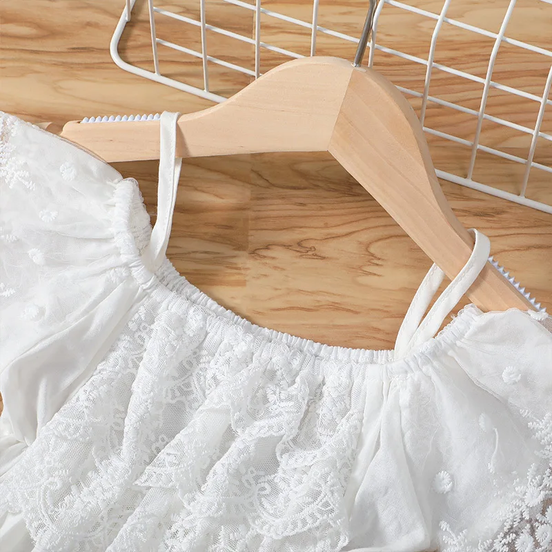 Summer Kids Girls White Lace Ruffles Dress Cotton Sleeveless Slip Clothing | Детская одежда и обувь
