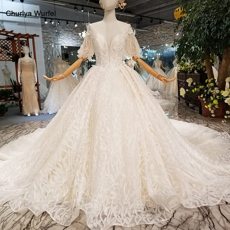 LS124711 пышное свадебное платье с короткими рукавами Бесплатная доставка кружевное