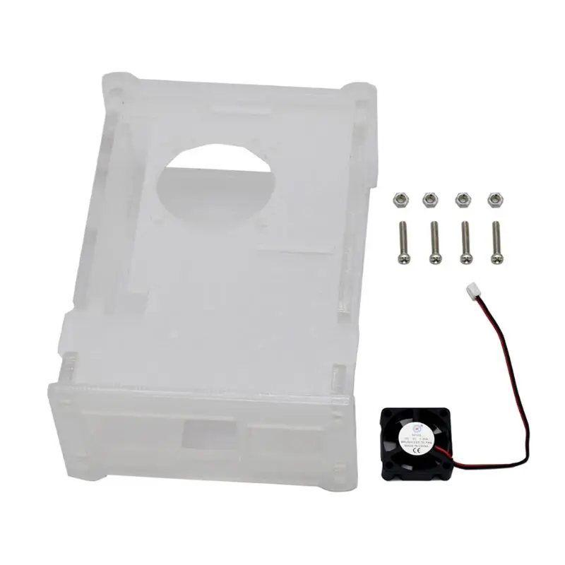 

1Set Clear Acrylic Case Enclosure Box with Cooling Fan for Raspberry Pi 4 Model B Accessories