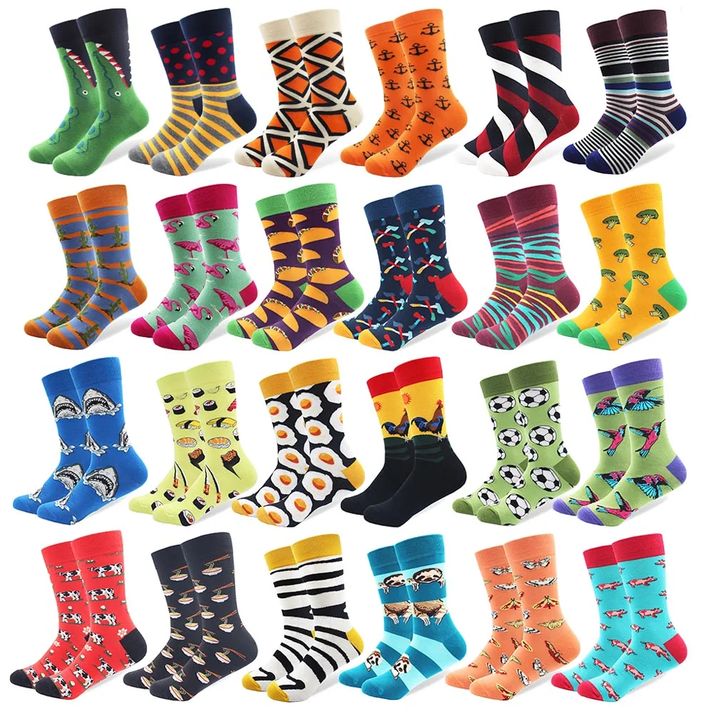 10-paia-lotto-calzini-felici-in-cotone-pettinato-colorato-divertente-da-uomo-multi-modello-animal-stripe-cartoon-dot-novita-skateboard-art-socks