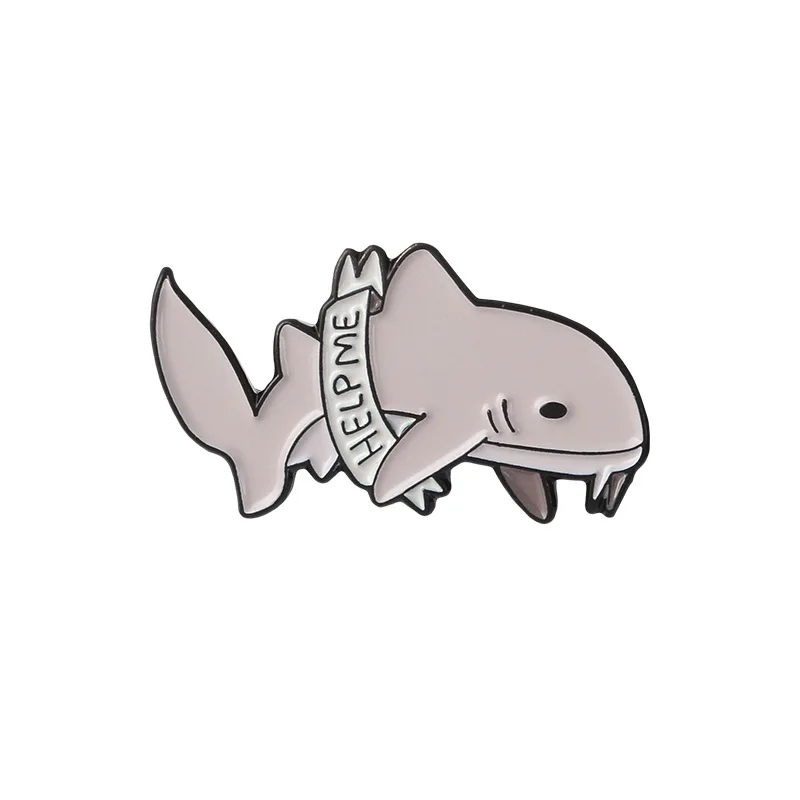 

protection marine brooch animal help me I am tired and depressed shark theme cute gray animal fish denim clothing bag Badge