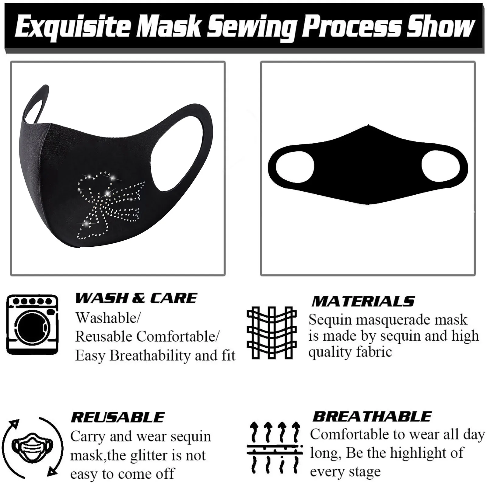 

5PC Mscara Fast delivery Masque Headband Adult Fashion Crystal Masks Washable Reusable Pollution Cover Face Mask Maske