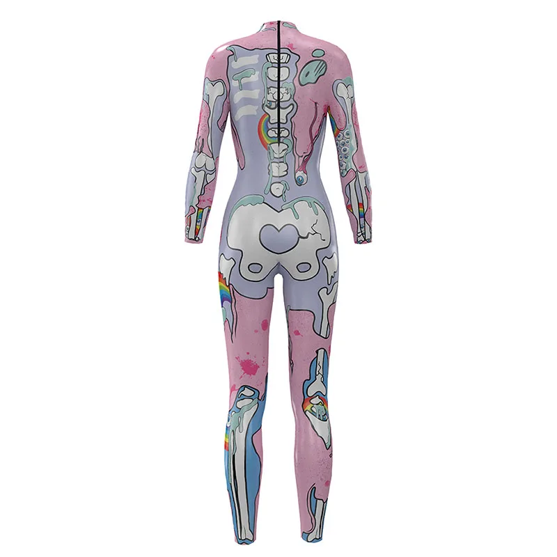 Skeleton Bone Jumpsuit Halloween Catsuit Fancy Girls Long Sleeves Print Festival Carnival Fitness Bodysuit For Adult Women |