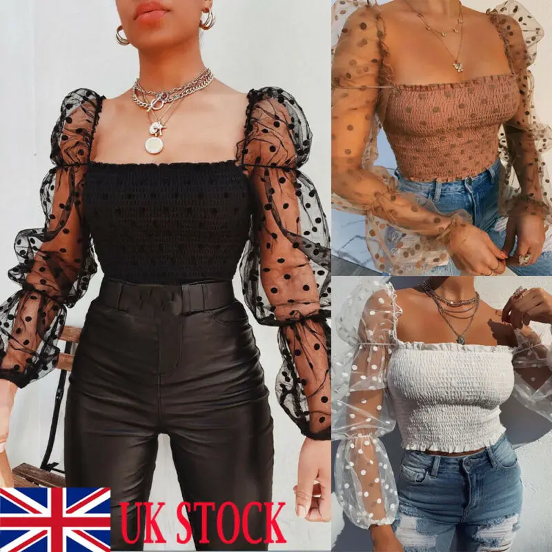 Женский короткий топ с пышными оборками прозрачная Сетчатая футболка составного