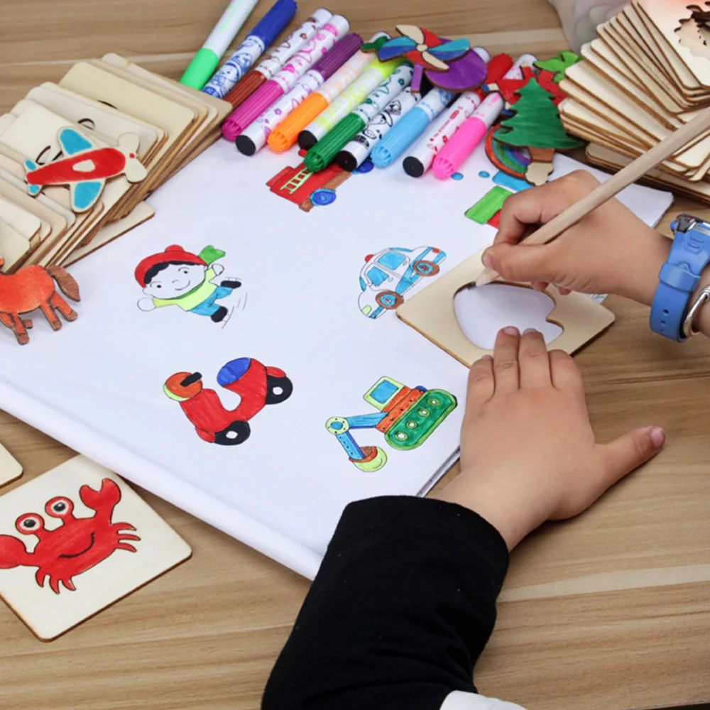 

Kids Drawing Stencil Art Set Children Painting Stencil Templates DIY Coloring Set for Toddlers Early School Education Toy (Box
