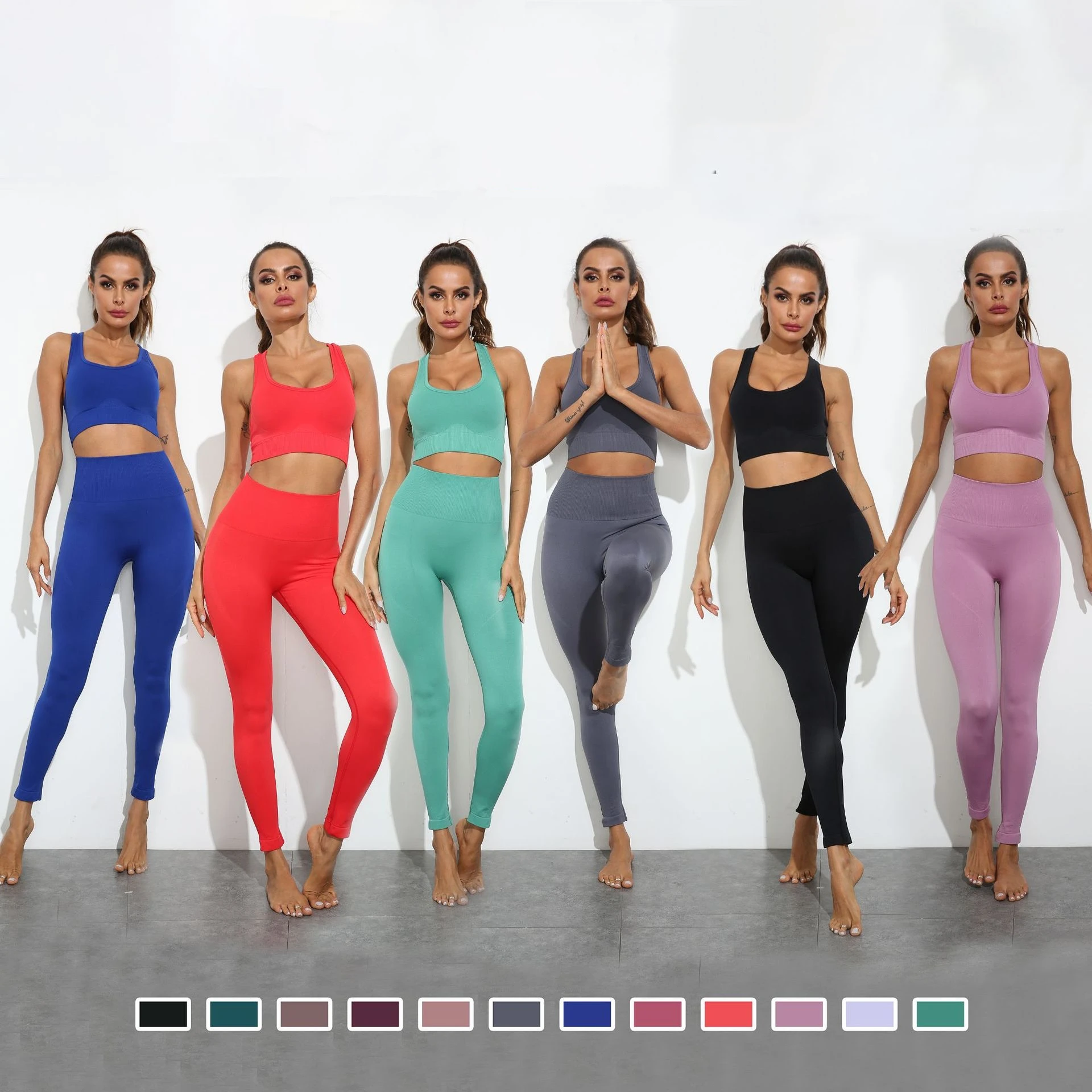 

2021 Summer New Listing 2 Plain Color Quick Dry Two Piece Set Ladies Tracksuits Yoga Suit