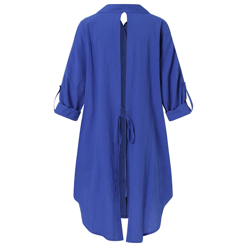 

Fashion ZANZEA Back Split Hem Shirt Spring Long Sleeve Blouse Women Lapel Neck Solid Loose Blusas Femme Casual Tunic Tops S-5XL