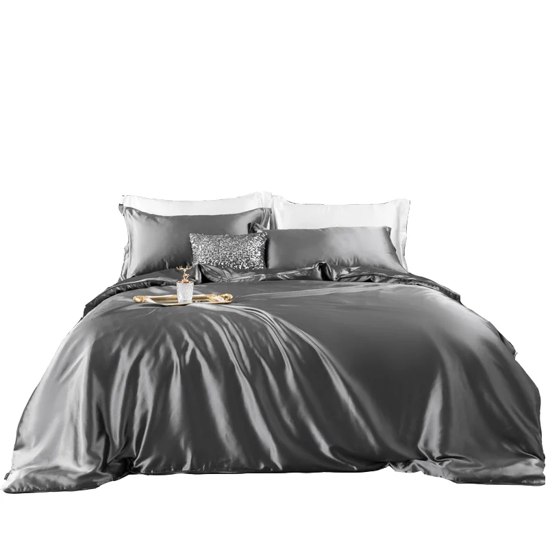 

4pcs Ice Silk Bedding Set Comfortable Bedclothes Solid Color Bedspreads For Double Bedding Satin Bed Sheets Bed Sheet For Home