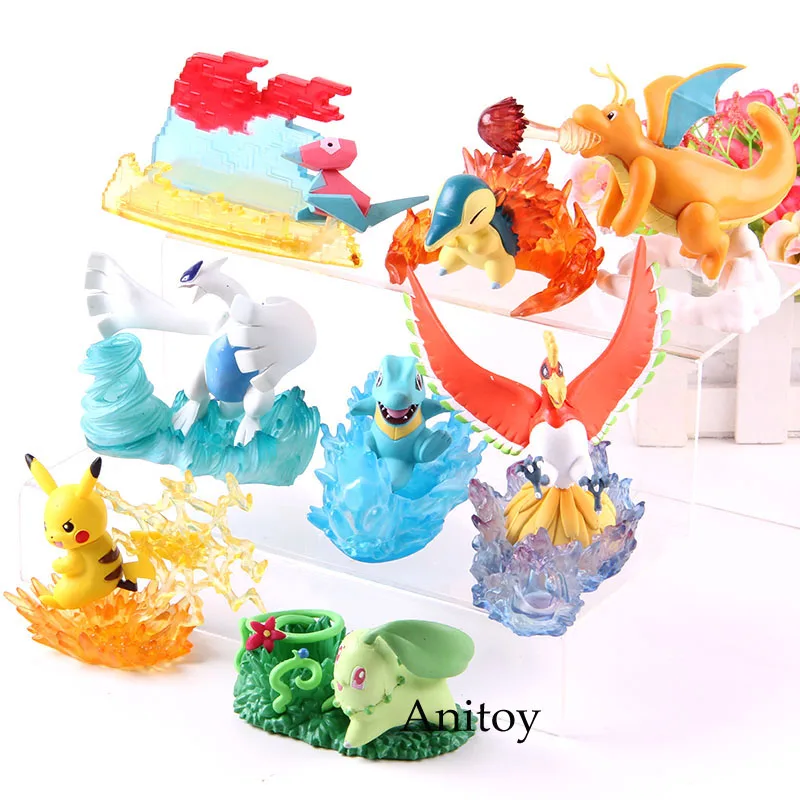 Монстры Lugia Ho-Oh Стрекоза Chikorita Totodile фигурка мультфильм аниме ПВХ Коллекция Модель игрушки 8 шт./компл
