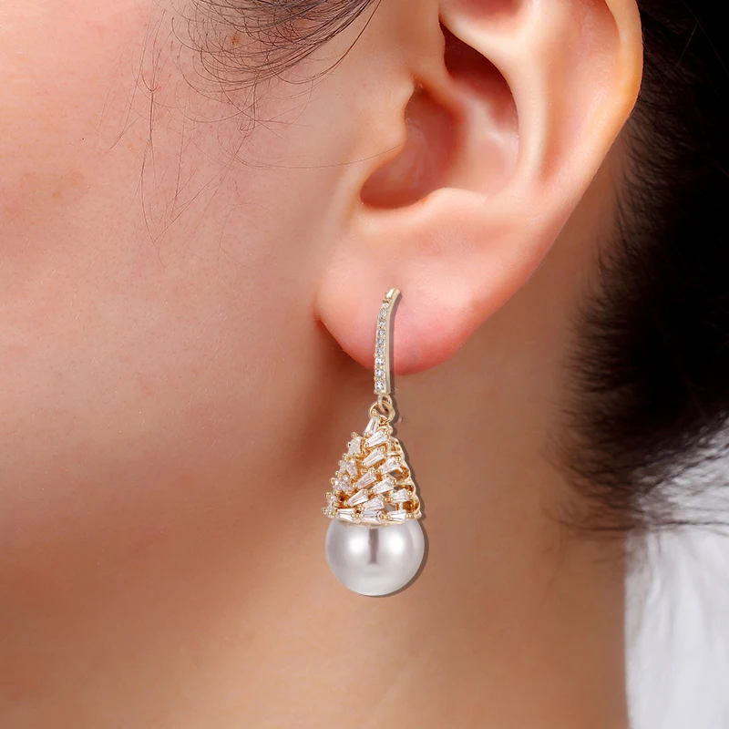 Модные серьги капли из нержавеющей стали круглые в форме цветка имитация жемчуга