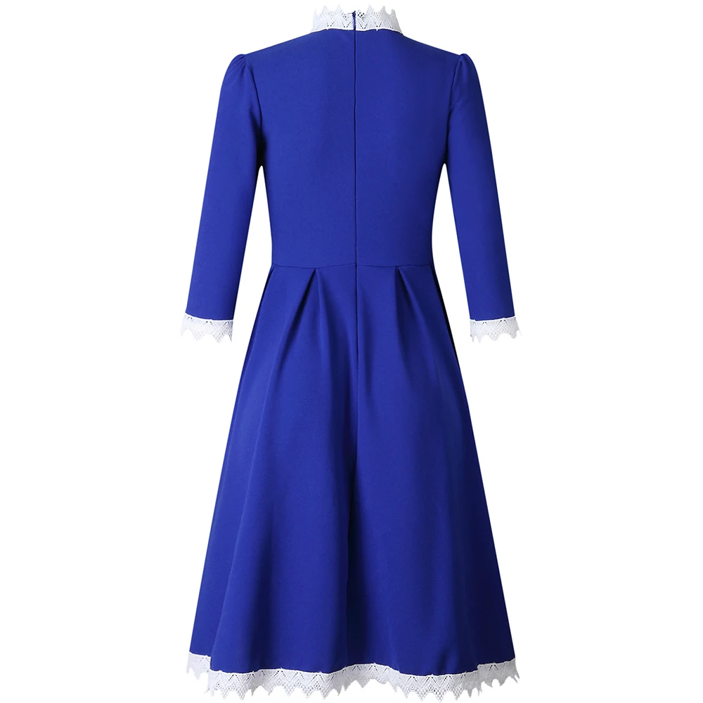 Элегантное платье трапециевидной формы с высоким воротником и рукавами три