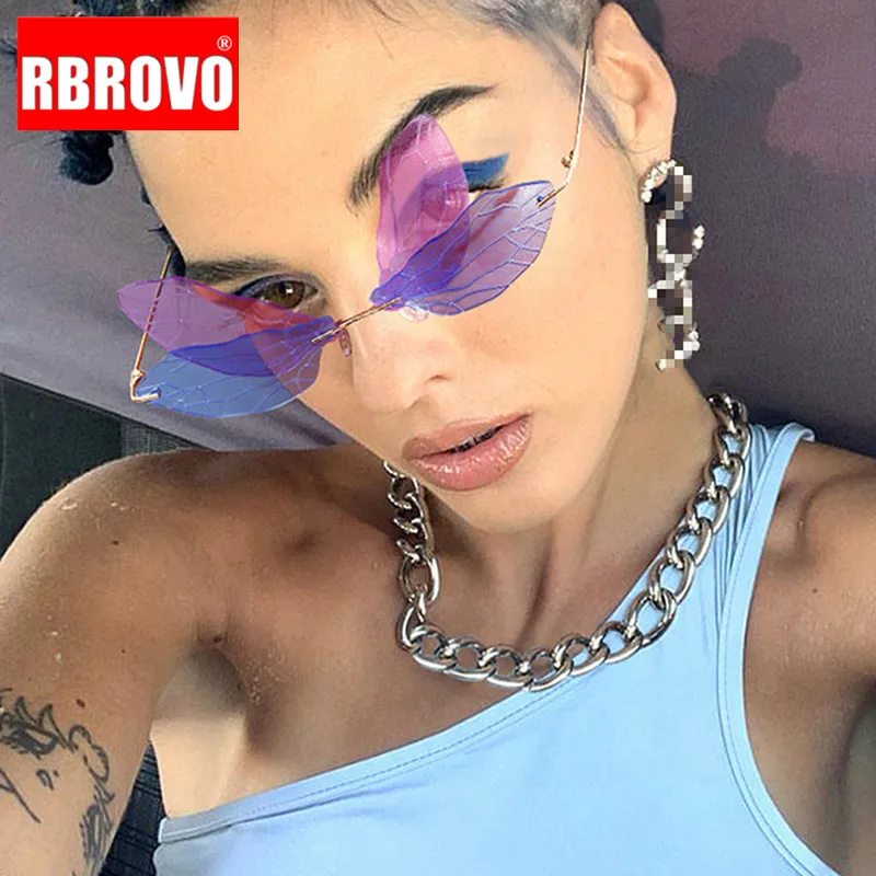 

RBROVO 2021 Funny Retro Sunglasses Women Brand Designer Glasses for Women Rimles Eyeglasses Women Mirror Oculos De Sol Feminino