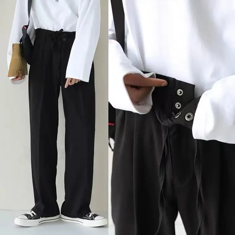 

2021 men's autumn pants trend versatile chic straight tube loose wide leg pants drop feeling floor dragging suit pants