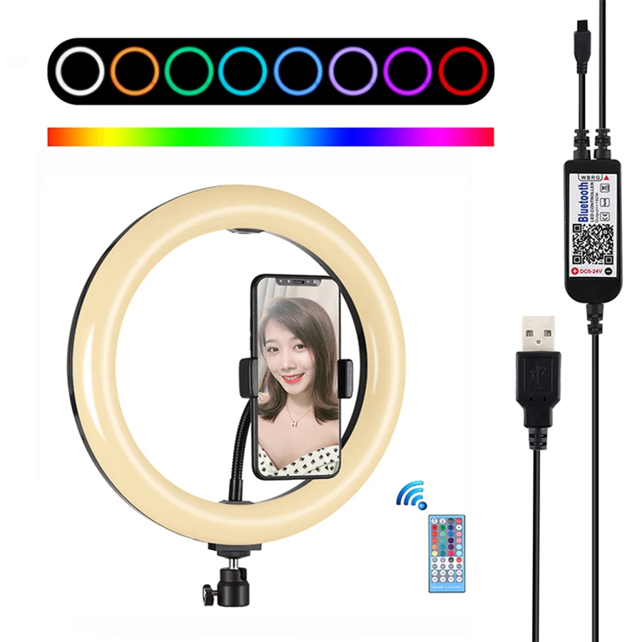 

Dimmable RGB Led Video Light 10 Inch Led Selfie Ring Light 26cm Fill Lamp Makeup Photographic Lighting for Youtube Vlog Studio