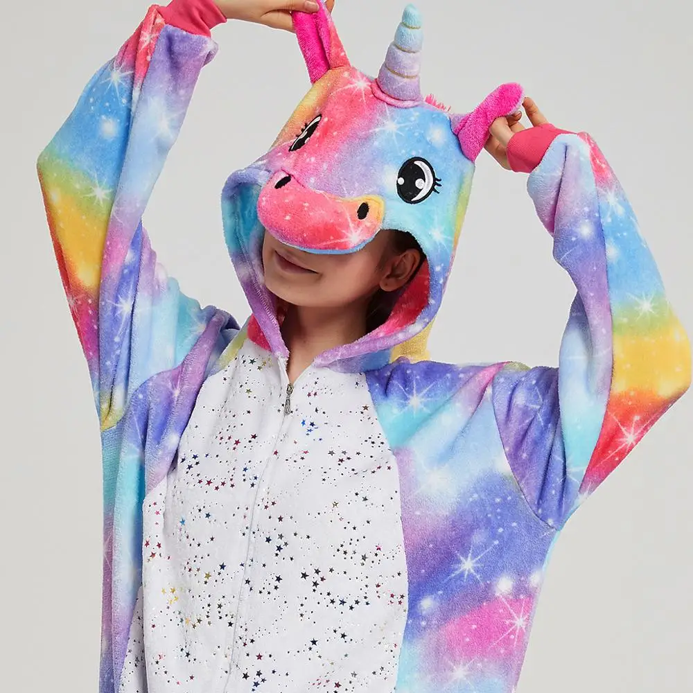 Kigurumi Licorne Panda Onesies Women Winter Animal Unicorn Pajamas Girls Boys Costumes Adults Nightie Flannel Sleepwear |