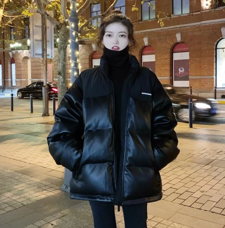 

Одежда из хлопка Женская мода осень-зима 2021 Новинка свободная Корейская версия кожаное пальто средней и длинной длины хлопок в иностранном ...